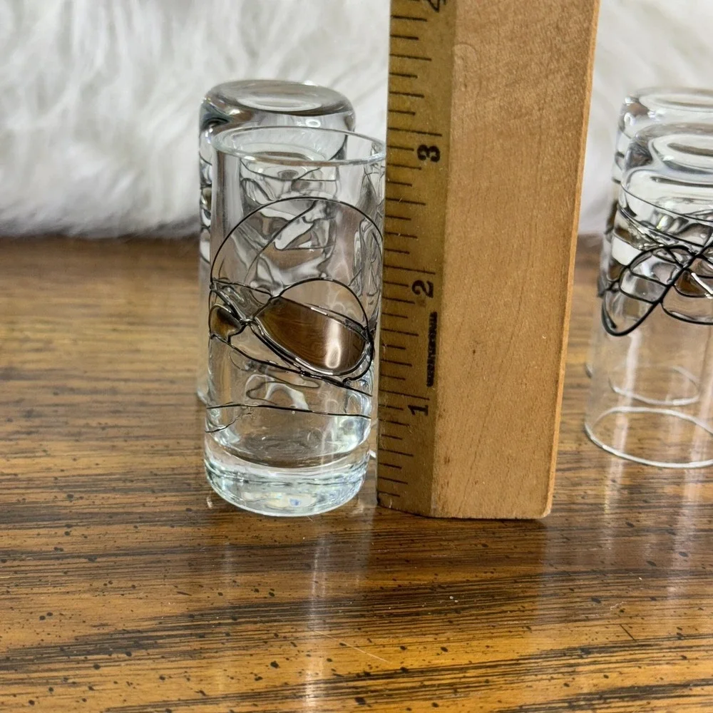 (5) Glass Vintage Shot Glasses‎ Barware Mosaic Silver Crackle